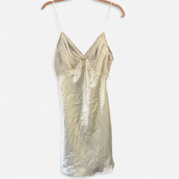 Vintage Y2K Cream Satin Slip Dress Romantic Feminine Soft Girl Medium - Picture 5 of 6